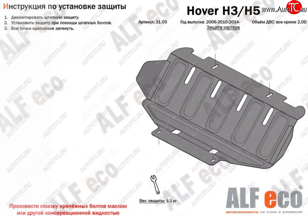 1 999 р. Защита картера (V-all кроме 2,0D) Alfeco  Great Wall Hover H5 (2010-2017) (Сталь 2 мм)  с доставкой в г. Санкт‑Петербург