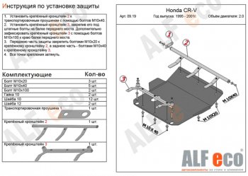 4 799 р. Защита картера двигателя и КПП (V-2,0) ALFECO Honda CR-V RD1,RD2,RD3  дорестайлинг (1995-1998) (Сталь 2 мм)  с доставкой в г. Санкт‑Петербург. Увеличить фотографию 1