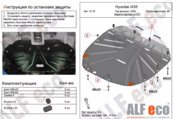 4 999 р. Защита картера двигателя и КПП (V-2,2 CRDI) Alfeco Hyundai Santa Fe CM рестайлинг (2009-2012) (Сталь 2 мм)  с доставкой в г. Санкт‑Петербург. Увеличить фотографию 1