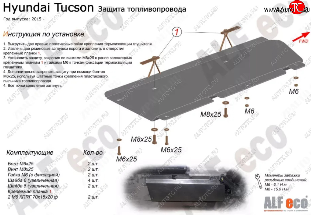 2 289 р. Защита топливопровода Alfeco  Hyundai Tucson  TL (2015-2021) дорестайлинг, рестайлинг (Сталь 2 мм)  с доставкой в г. Санкт‑Петербург