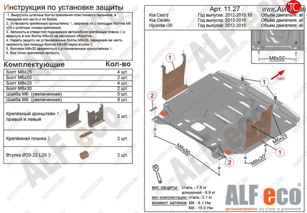 5 449 р. Защита картера двигателя и КПП Alfeco KIA Cerato 3 YD дорестайлинг седан (2013-2016) (Сталь 2 мм)  с доставкой в г. Санкт‑Петербург