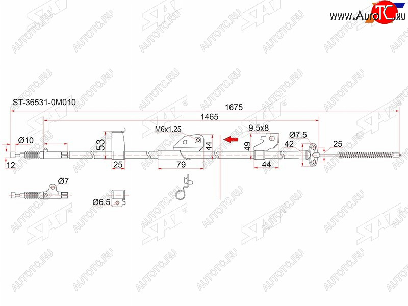 1 359 р. Трос ручника LH 2WD SAT  Nissan Almera  седан - Sunny  B15 (-Antiskid)  с доставкой в г. Санкт‑Петербург