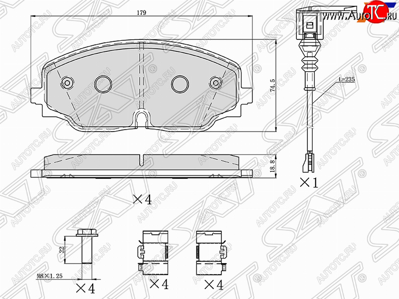 1 799 р. Колодки тормозные SAT (передние)  Volkswagen Teramont  CA1 (2016-2020) дорестайлинг  с доставкой в г. Санкт‑Петербург