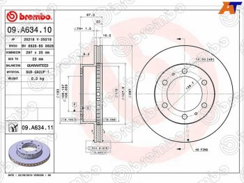 5 549 р. Передний тормозной диск (вентилируемый, d 297) BREMBO  Toyota Fortuner  AN50/AN60 - Hilux  AN10,AN20  с доставкой в г. Санкт‑Петербург. Увеличить фотографию 1