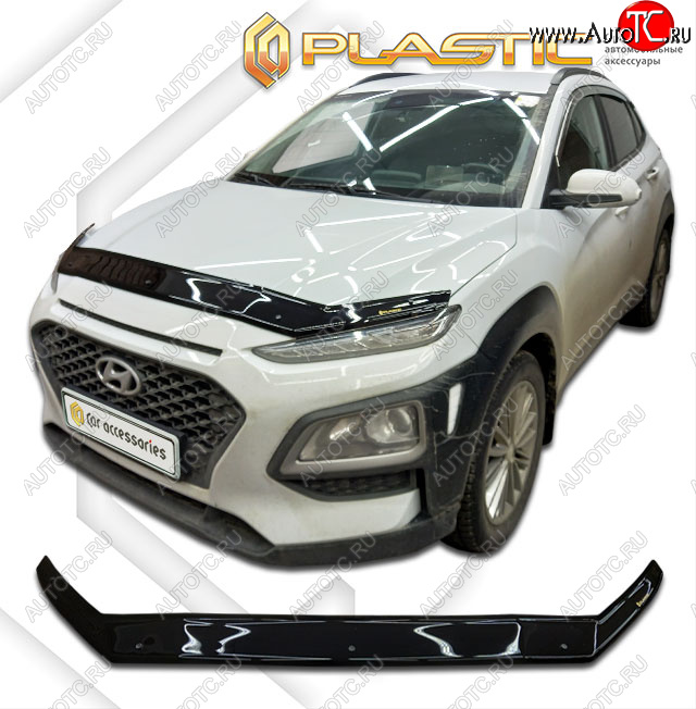 1 999 р. Дефлектор капота CA-Plastic  Hyundai Kona  OS (2017-2021) дорестайлинг (classic черный, без надписи)  с доставкой в г. Санкт‑Петербург