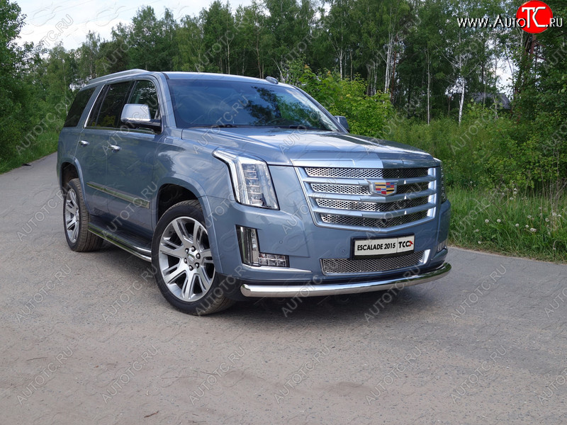 23 999 р. Защита переднего бампера нижняя 76,1 мм ТСС Тюнинг Cadillac Escalade GMTK2 джип 5 дв. короткая база (2015-2020) (нержавейка)  с доставкой в г. Санкт‑Петербург