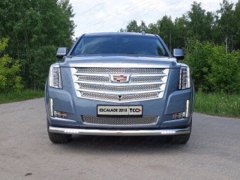 40 649 р. Защита переднего бампера нижняя с ДХО 76,1 мм ТСС Тюнинг Cadillac Escalade GMTK2 джип 5 дв. короткая база (2015-2020) (нержавейка)  с доставкой в г. Санкт‑Петербург. Увеличить фотографию 1