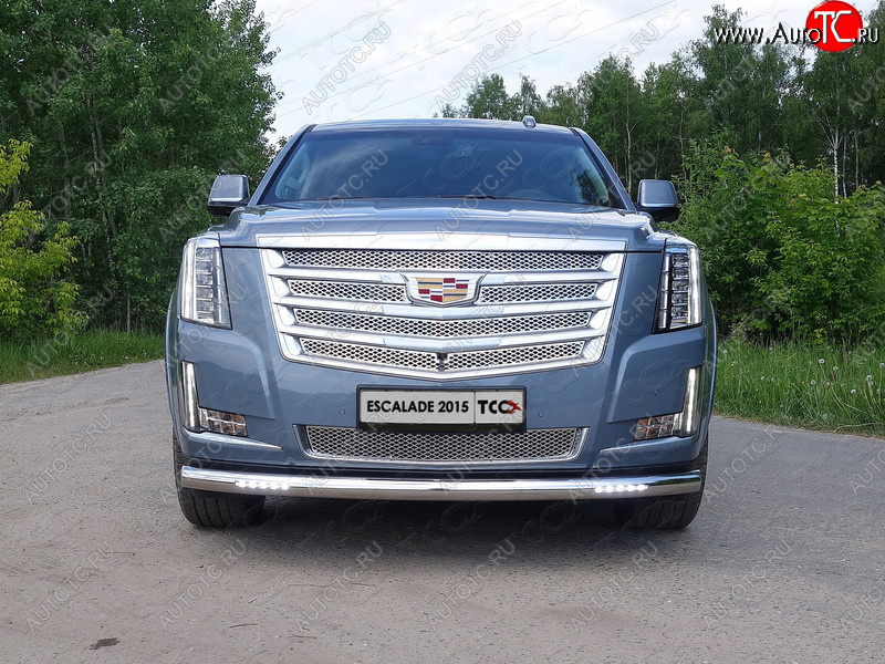 40 649 р. Защита переднего бампера нижняя с ДХО 76,1 мм ТСС Тюнинг Cadillac Escalade GMTK2 джип 5 дв. короткая база (2015-2020) (нержавейка)  с доставкой в г. Санкт‑Петербург