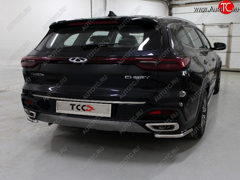 12 999 р. Защита заднего бампера (уголки, d42,4 мм) TCC  Chery Tiggo 8  (T18) (2019-2024) рестайлинг  с доставкой в г. Санкт‑Петербург