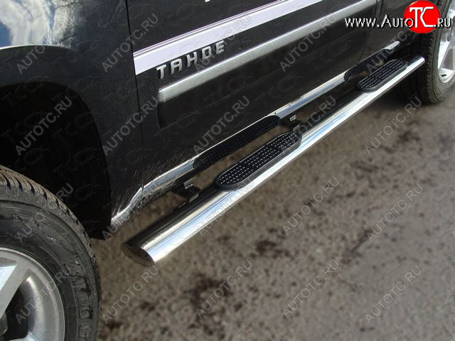 44 949 р. Пороги овальные с накладкой 120x60 мм ТСС Тюнинг Chevrolet Tahoe GMT900 5 дв. (2006-2013) (серые)  с доставкой в г. Санкт‑Петербург