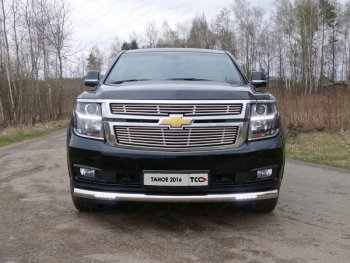 40 649 р. Защита переднего бампера нижняя с ДХО 76,1 мм ТСС Тюнинг Chevrolet Tahoe K2UC (2014-2021) (нержавейка)  с доставкой в г. Санкт‑Петербург. Увеличить фотографию 1