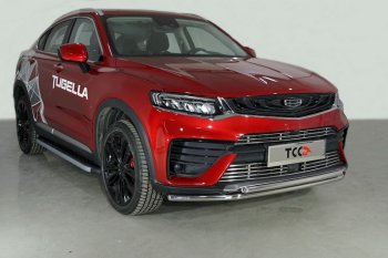 Защита переднего бампера нижняя двойная 42,4*42,4 мм ТСС Тюнинг Geely Tugella FY11 дорестайлинг (2019-2023)  (нержавейка)