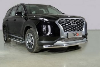 24 999 р. Защита переднего бампера нижняя овальная 75х42 мм ТСС Тюнинг  Hyundai Palisade  LX2 (2018-2022) (нержавейка)  с доставкой в г. Санкт‑Петербург. Увеличить фотографию 1