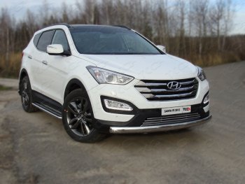 Защита переднего бампера овальная длинная 75х42 мм ТСС тюнинг Hyundai Santa Fe 3 DM дорестайлинг (2012-2016)  (нержавейка)