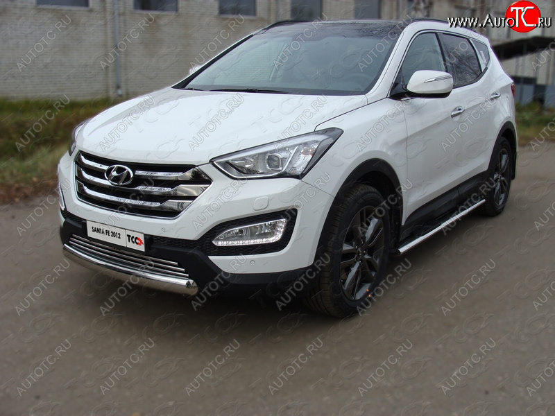 16 299 р. Защита переднего бампера овальная короткая 75х42 мм ТСС тюнинг Hyundai Santa Fe DM дорестайлинг (2012-2016) (нержавейка)  с доставкой в г. Санкт‑Петербург