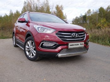 Защита передняя нижняя овальная короткая 75х42 мм Premium ТСС Тюнинг Hyundai Santa Fe 3 DM рестайлинг (2015-2019)  (нержавейка)