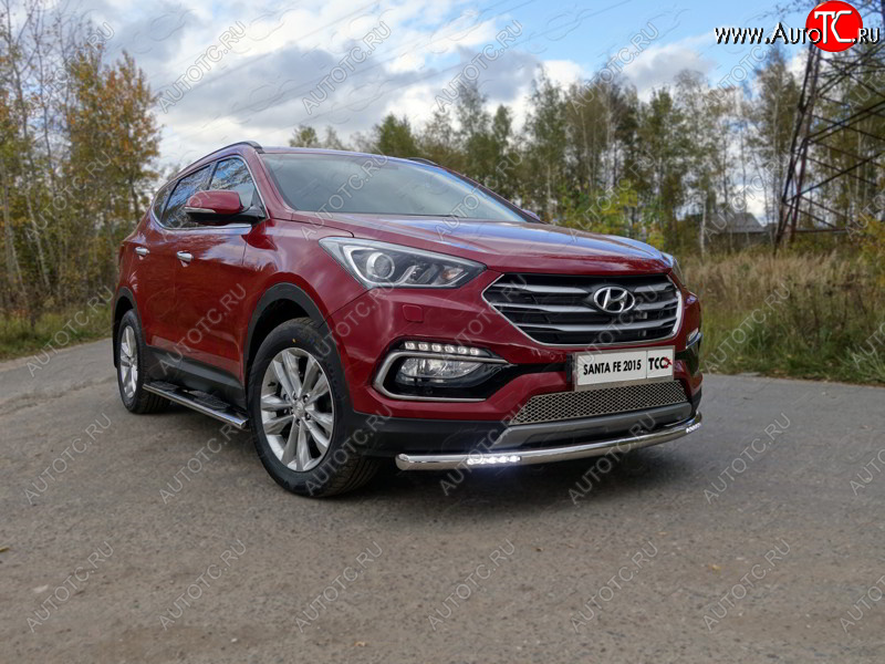 35 999 р. Защита переднего бампера нижняя с ДХО 60,3 мм ТСС Тюнинг Hyundai Santa Fe DM рестайлинг (2015-2019) (нержавейка)  с доставкой в г. Санкт‑Петербург