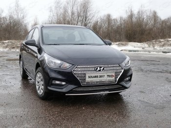 5 999 р. Защита переднего бампера нижняя 25 мм ТСС Тюнинг  Hyundai Solaris  HCR (2017-2020) седан дорестайлинг (нержавейка)  с доставкой в г. Санкт‑Петербург. Увеличить фотографию 1