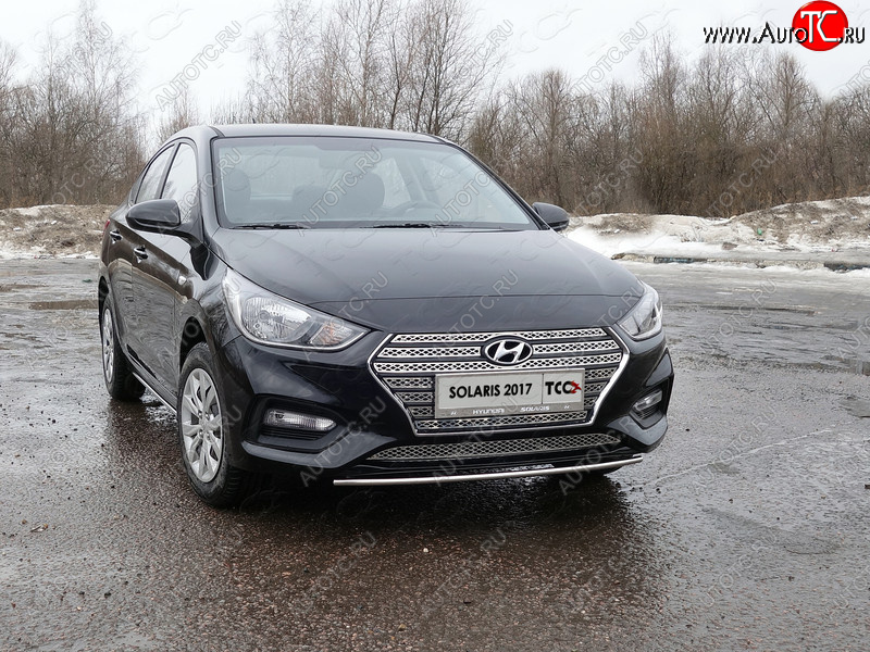 5 999 р. Защита переднего бампера нижняя 25 мм ТСС Тюнинг  Hyundai Solaris  HCR (2017-2020) седан дорестайлинг (нержавейка)  с доставкой в г. Санкт‑Петербург