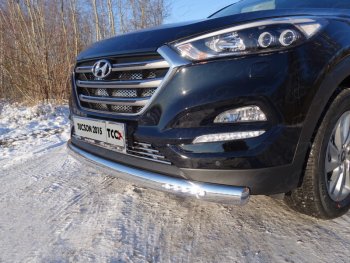 Защита передняя нижняя овальная с ДХО 75х42 мм ТСС Тюнинг Hyundai (Хюндаи) Tucson (Туссон)  3 TL (2015-2018) 3 TL дорестайлинг  (нержавейка)