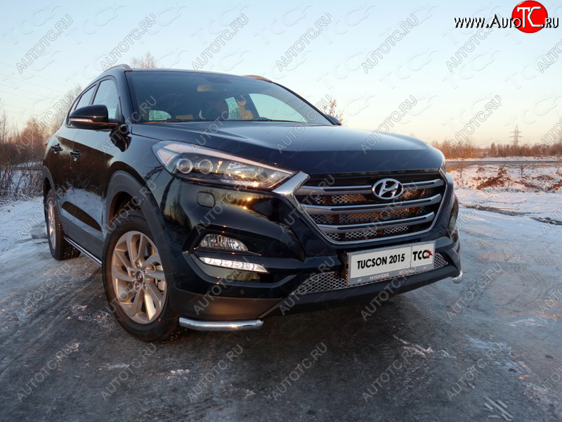 11 999 р. Защита переднего бампера уголки 42,4 мм ТСС тюнинг Hyundai Tucson TL дорестайлинг (2015-2018) (нержавейка)  с доставкой в г. Санкт‑Петербург