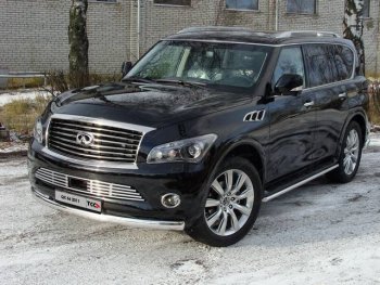 28 999 р. Защита переднего бампера нижняя 75*42 мм ТСС Тюнинг  INFINITI QX56  Z62 (2010-2013) (нержавейка)  с доставкой в г. Санкт‑Петербург. Увеличить фотографию 1