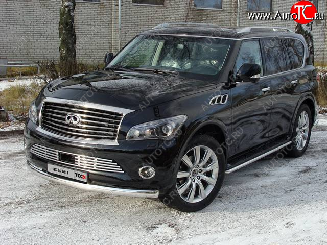 28 999 р. Защита переднего бампера нижняя 75*42 мм ТСС Тюнинг  INFINITI QX56  Z62 (2010-2013) (нержавейка)  с доставкой в г. Санкт‑Петербург