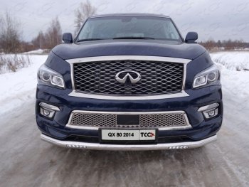 Защита переднего бампера нижняя с ходовыми огнями 76,1 мм ТСС Тюнинг INFINITI QX80 (2014-2018)  (нержавейка)