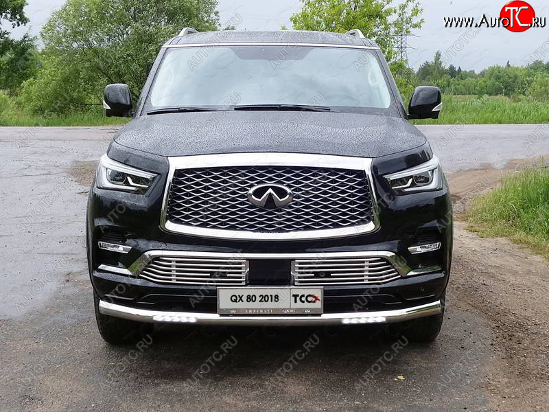 44 499 р. Защита переднего бампера нижняя с ДХО 76,1 мм ТСС Тюнинг INFINITI QX80 Z62 2-ой рестайлинг (2018-2024) (нержавейка)  с доставкой в г. Санкт‑Петербург