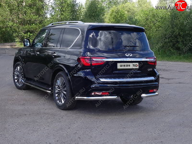 29 999 р. Защита задняя (уголки, нержавейка 76,1 мм) ТСС Тюнинг  INFINITI QX80 (2018-2024)  с доставкой в г. Санкт‑Петербург