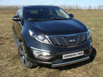 Защита передняя нижняя овальная короткая 75х42 мм ТСС Тюнинг KIA Sportage 3 SL рестайлинг (2014-2016)  (нержавейка)