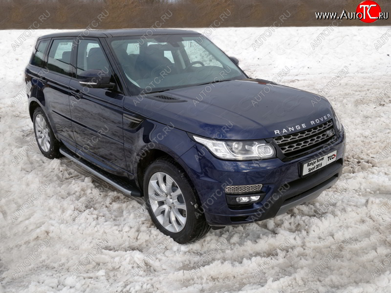 21 349 р. Пороги алюминиевые с пластиковой накладкой, ТСС Тюнинг  Land Rover Range Rover Sport  2 L494 (2013-2017) дорестайлинг (карбон серебро)  с доставкой в г. Санкт‑Петербург