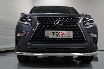 Защита переднего бампера нижняя с ходовыми огнями 76,1 мм ТСС Тюнинг Lexus GX 460 2 J150 2-ой рестайлинг (2019-2024)  (нержавейка)