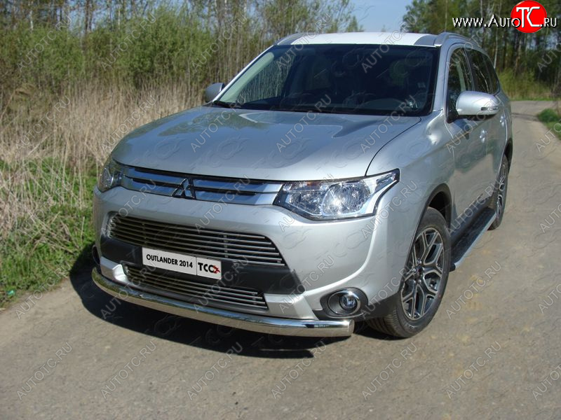 20 899 р. Защита переднего бампера нижняя овальная 75*42 мм ТСС Тюнинг  Mitsubishi Outlander  GF (2014-2016) (нержавейка)  с доставкой в г. Санкт‑Петербург