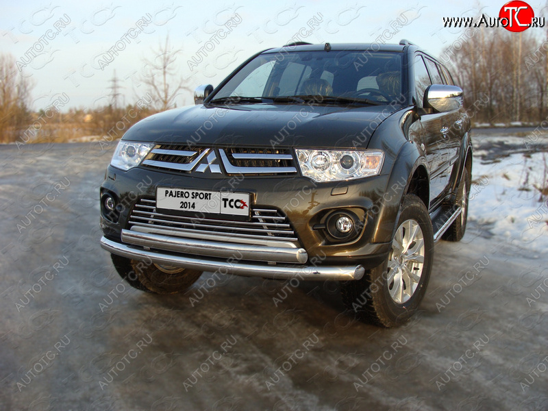 23 999 р. Защита передняя нижняя двойная 76,1*75 мм ТСС Тюнинг  Mitsubishi Pajero Sport  3 PB (2013-2017) (нержавейка)  с доставкой в г. Санкт‑Петербург