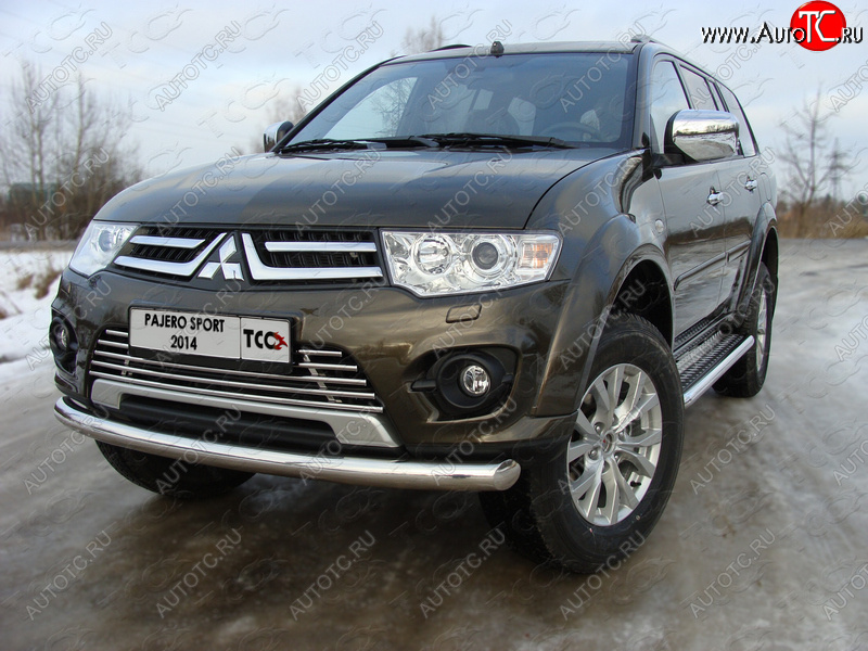 17 999 р. Защита переднего бампера нижняя 76,1 мм ТСС Тюнинг  Mitsubishi Pajero Sport  3 PB (2013-2017) (нержавейка)  с доставкой в г. Санкт‑Петербург