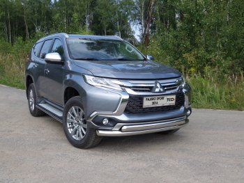 Защита передняя нижняя двойная 76,1*75 мм ТСС Тюнинг Mitsubishi (Митсубиси) Pajero Sport (Паджеро)  3 QE (2015-2021) 3 QE дорестайлинг  (нержавейка)