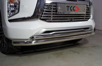 24 999 р. Защита переднего бампера нижняя двойная 76,1*42,2 мм ТСС Тюнинг  Mitsubishi Pajero Sport  3 QF (2019-2022) (нержавейка)  с доставкой в г. Санкт‑Петербург. Увеличить фотографию 1
