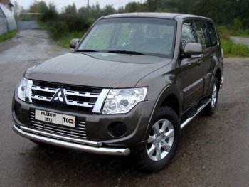 Защита переднего бампера нижняя d76,1*42,4 мм ТСС Тюнинг Mitsubishi Pajero 4 V90 1-ый рестайлинг (2011-2015)  (нержавейка)