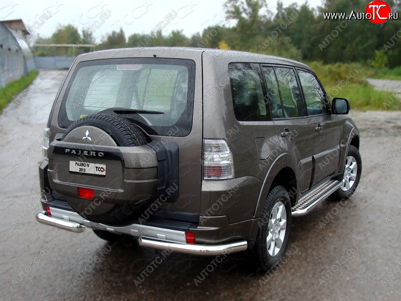 22 599 р. Защита задняя (уголки, нержавейка 76,1 мм) ТСС Тюнинг  Mitsubishi Pajero  4 V80 (2011-2014) 3 дв. 1-ый рестайлинг  с доставкой в г. Санкт‑Петербург