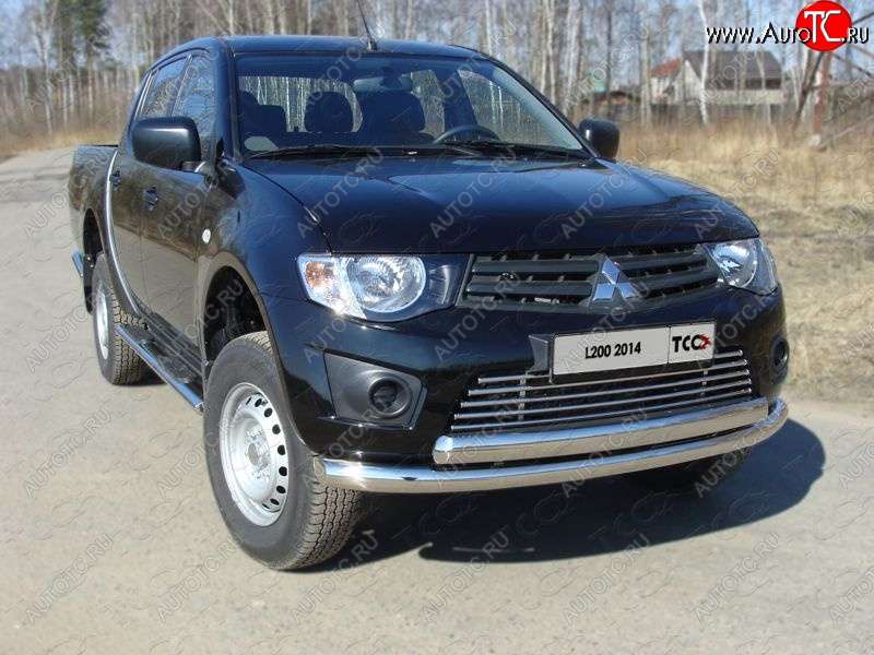 23 999 р. Защита передняя нижняя двойная 76*75 мм Long ТСС Тюнинг Mitsubishi L200 4  рестайлинг (2013-2016) (нержавейка)  с доставкой в г. Санкт‑Петербург