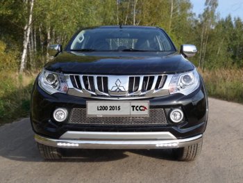 43 999 р. Защита передняя нижняя овальная с ДХО 75х42 мм ТСС Тюнинг Mitsubishi L200 5 KK,KL дорестайлинг (2015-2019) (нержавейка)  с доставкой в г. Санкт‑Петербург. Увеличить фотографию 1