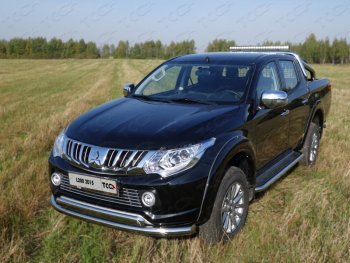 25 599 р. Защита передняя нижняя двойная 76,1*75 мм Тюнинг Mitsubishi L200 5 KK,KL дорестайлинг (2015-2019) (нержавейка)  с доставкой в г. Санкт‑Петербург. Увеличить фотографию 1