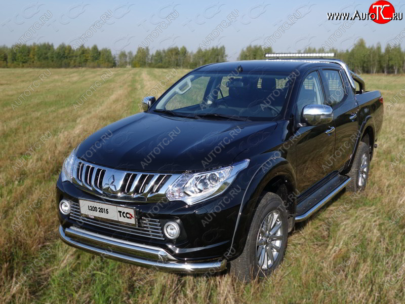 24 999 р. Защита передняя нижняя двойная 76,1*75 мм Тюнинг  Mitsubishi L200  5 KK,KL (2015-2019) дорестайлинг (нержавейка)  с доставкой в г. Санкт‑Петербург