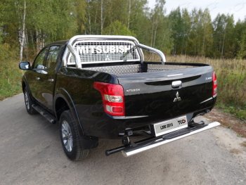 Защита задняя с накладкой (центральная 120х60 мм) ТСС Тюнинг Mitsubishi L200 5 KK,KL дорестайлинг (2015-2019)