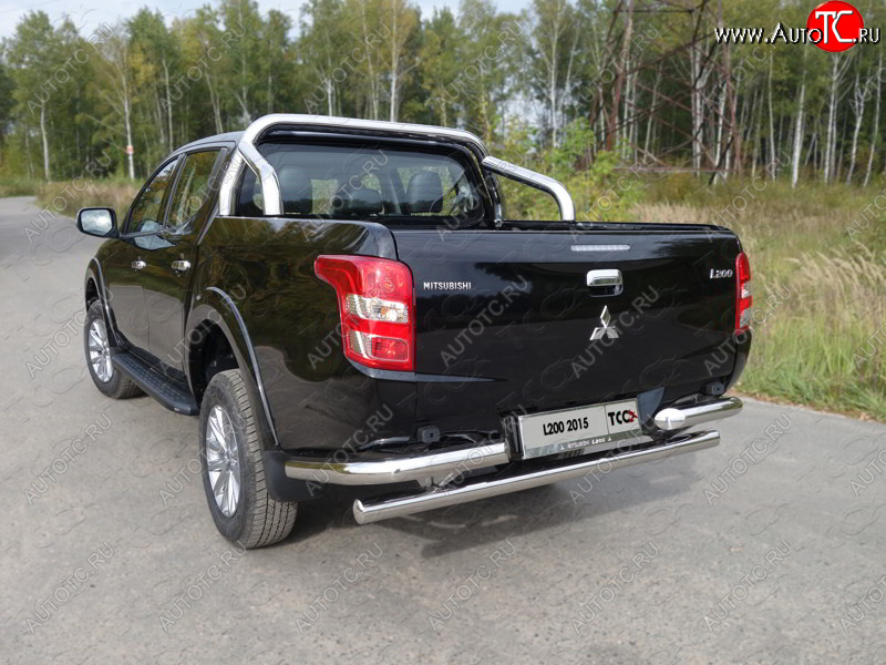 26 499 р. Защита задняя (уголки, нержавейка 76,1 мм) ТСС Тюнинг  Mitsubishi Pajero Sport  PB (2013-2017) рестайлинг  с доставкой в г. Санкт‑Петербург