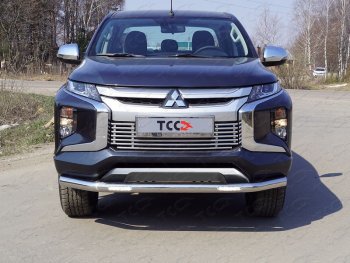 Защита переднего бампера нижняя с ДХО 76,1 мм ТСС Тюнинг Mitsubishi L200 5 KK,KL рестайлинг (2018-2022)  (нержавейка)