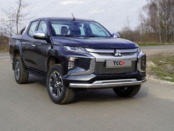 23 399 р. Защита переднего бампера нижняя овальная75*42 мм ТСС Тюнинг  Mitsubishi L200  5 KK,KL (2018-2022) (нержавейка)  с доставкой в г. Санкт‑Петербург. Увеличить фотографию 1