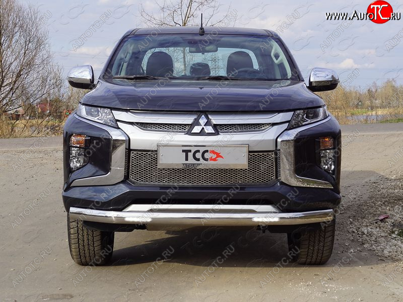 37 999 р. Защита передняя нижняя овальная с ДХО 75х42 мм ТСС Тюнинг Mitsubishi L200 5 KK,KL рестайлинг (2018-2022) (нержавейка)  с доставкой в г. Санкт‑Петербург