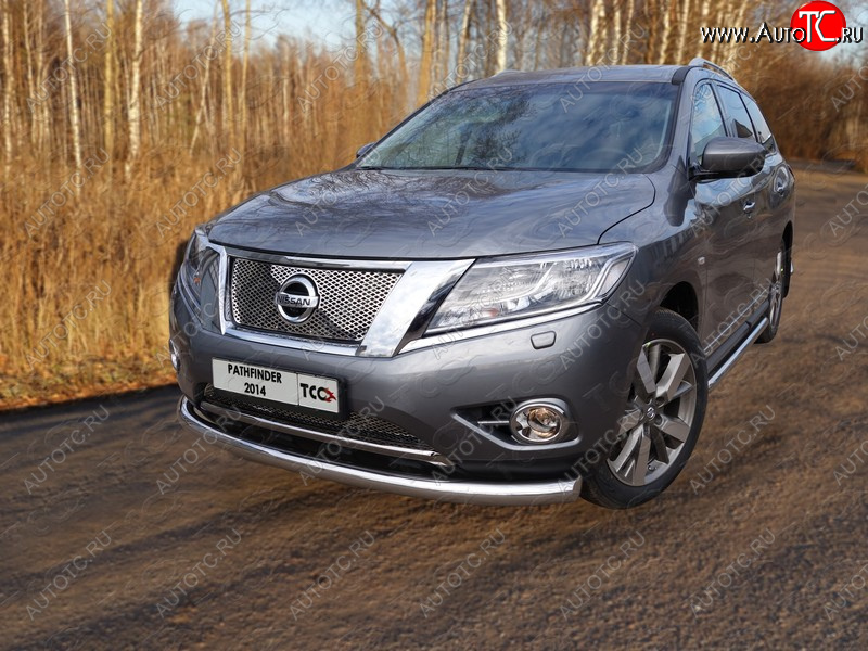 23 999 р. Защита переднего бампера нижняя d76,1 мм ТСС Тюнинг Nissan Pathfinder R52 дорестайлинг (2012-2017) (нержавейка)  с доставкой в г. Санкт‑Петербург